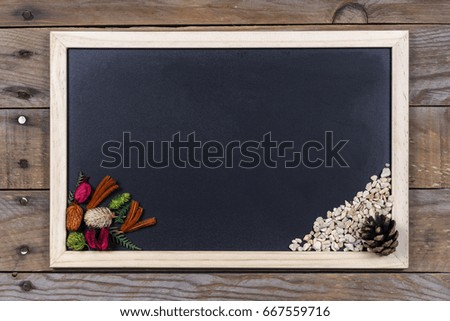 Space chalkboard background texture with wooden frame with space to write. blackboard space for wallpaper. Landscape mounting style horizontal.
