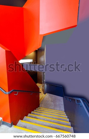 Stairs. Top view of modern architecture detail. Refined fragment of contemporary office interior or public building.