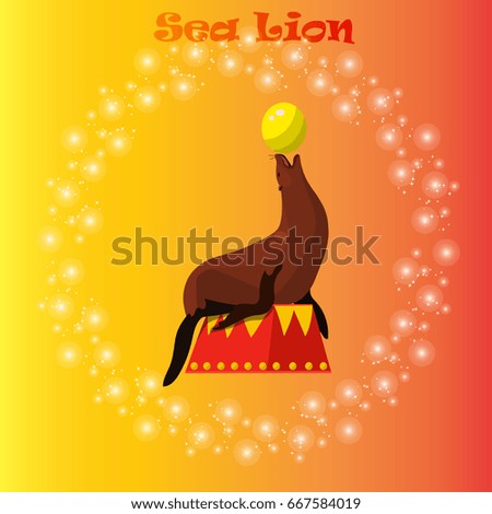 Very high quality original trendy  illustration of Sea Lion or seal balancing a ball on its nose