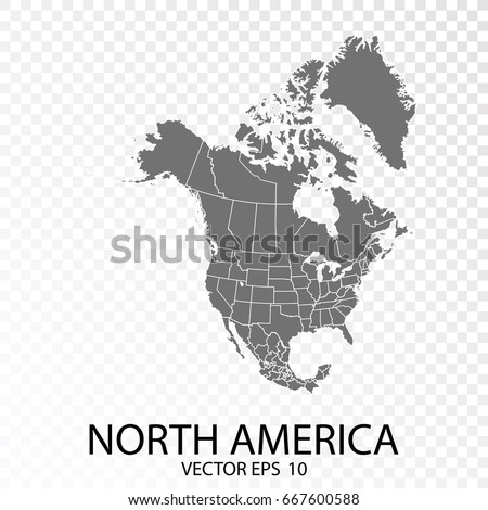 Transparent - High Detailed Grey Map of North America. Vector Eps10. Royalty-Free Stock Photo #667600588