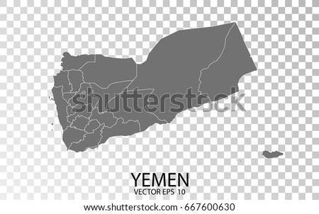 Transparent - High Detailed Grey Map of Yemen. Vector Eps 10.