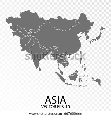 Transparent - High Detailed Grey Map of Asia. Vector eps10. Royalty-Free Stock Photo #667600666