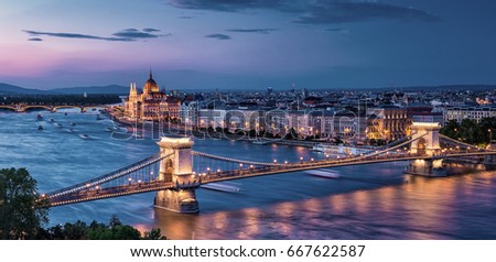 Colorful sunset over Budapest Royalty-Free Stock Photo #667622587