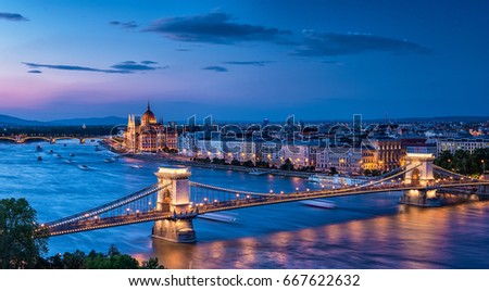 Colorful sunset over Budapest Royalty-Free Stock Photo #667622632