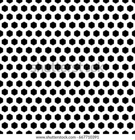 Honeycomb wallpaper. Repeated black interlocking polygons tessellation on white background. Seamless surface pattern design with regular hexagons. Grid motif. Digital paper for web designing. Vector.