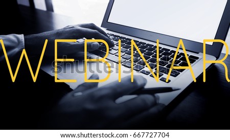  Webinar system concepts.with male hand using computer laptop,learning , forex,Trading stock