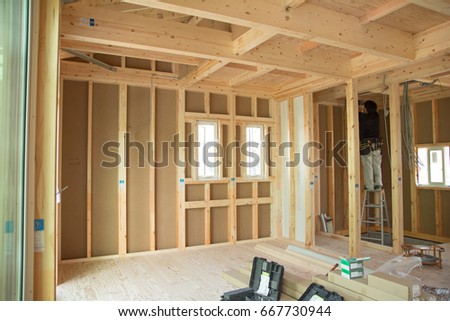 House construction Royalty-Free Stock Photo #667730944