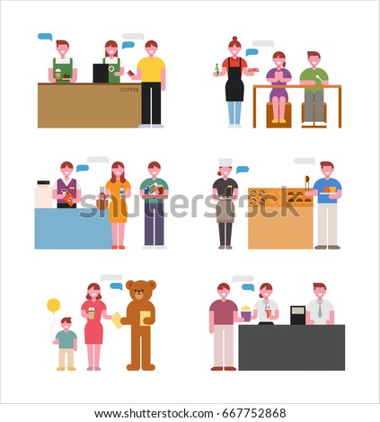 Clerk and guest character vector illustration flat design