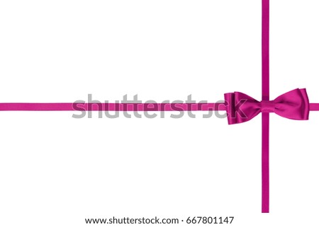 Single silk bow of pink color, cross ribbon isolated on white