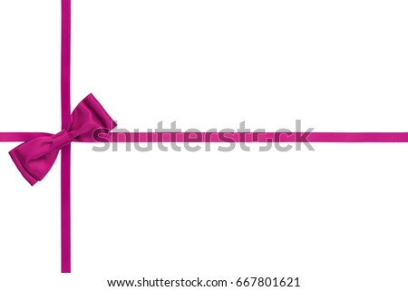 Single bow of pink color, cross satin ribbon isolated on white
