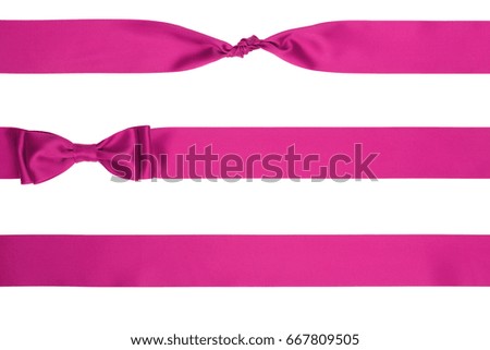 Set of ribbon pink silk bows isolated on white