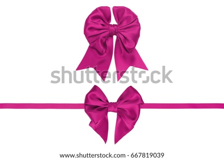 Composition with pink ribbons and a gift bow isolated on white