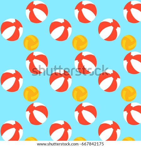 Active summer vacation pattern with colorful beach balls in flat style on blue background vector illustration