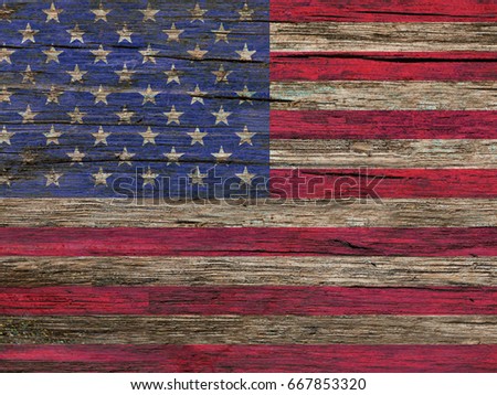 California American Flag retro style. American flag for Memorial Day or 4th of July. Vintage American flag on a old wood.