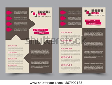 Flyer template a4 size. Business brochure design. Annual report cover. Vector illustration. Pink and brown color.