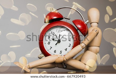 idea, concept, sign - time is money. photo of the beautiful gestalt with red alarm clock isolated on white background. fallen golden coins