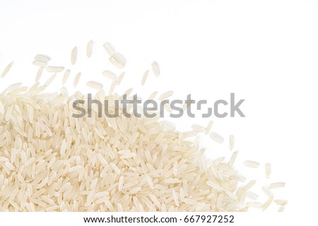 Healthy parboiled rice isolated on white background. Copy space. Top view, high resolution product. Healthy food concept