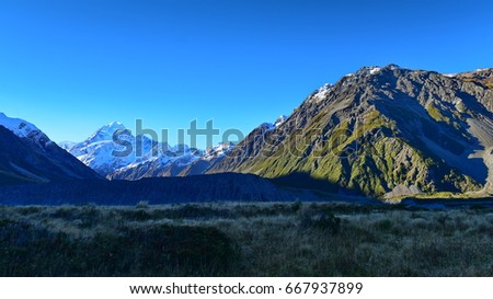 Mount Cook along Kea Point Track in Aoraki Mount Cook National Park, in New Zealand