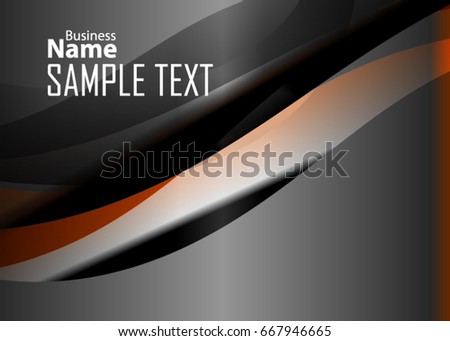 Orange abstract template for card or banner. Metal Background with waves and reflections. Business background, silver, illustration. Illustration of abstract background with a metallic element