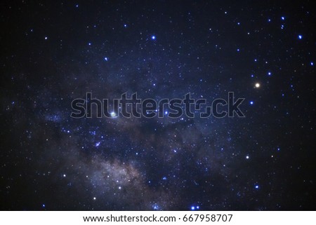 Close up of Milky way galaxy. Long exposure photograph.With grain