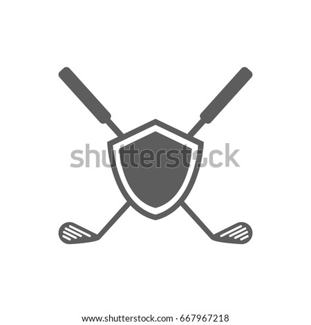 Golf club and Shield icon in trendy flat style isolated on white background. Symbol for your web site design, logo, app, UI. Vector illustration, EPS