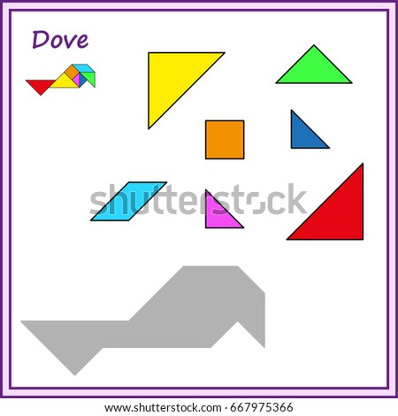 Chinese puzzle tangram. Cut and glue - vector, game for children, worksheet for preschool kids. Complete the picture