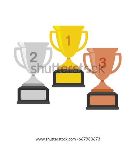 Gold, Silver and Bronze Trophy Cup. Vector illustration