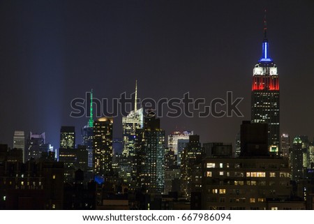 New York skyline at night as seen from the West Village.