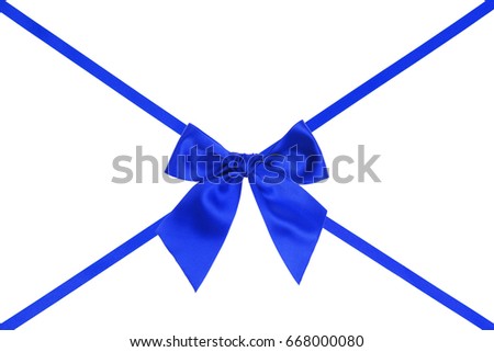Blue cross ribbon with bow with tails on white background