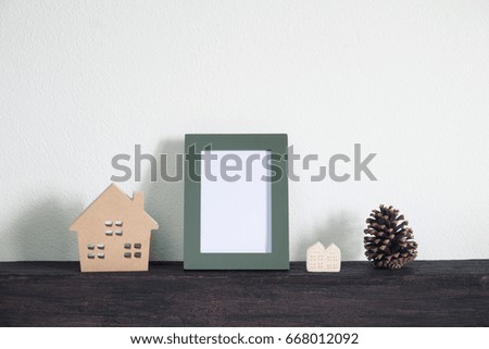 blank frame photo on shelf. scandinavian style