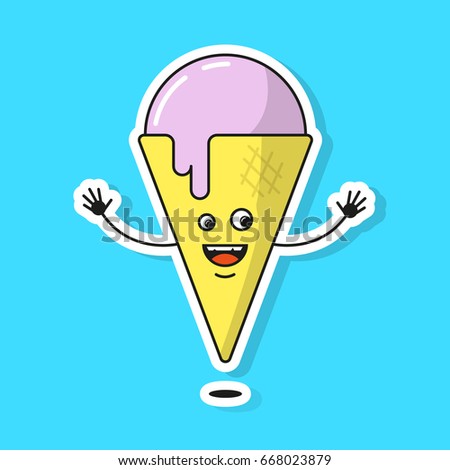 Colored flat art cartoon illustration of ice cream