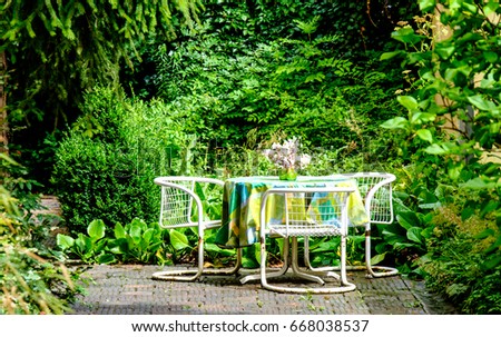 table and chairs at a backyard