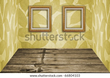 Gold Leaves Pattern Room with 2 Picture frames