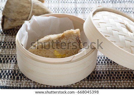 meat dumpling in steamer, Chinese oil rice
