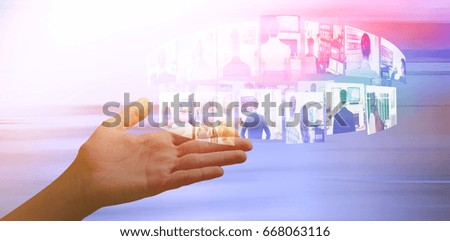 Close-up of cropped woman hand against modern stairs in office building