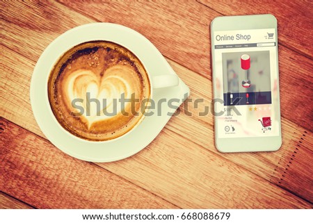 Electric lamps for sale displayed on web page against view of a heart composed of coffee