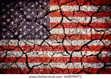 American flag on crack dry background,concept The 4th of July Independence Day