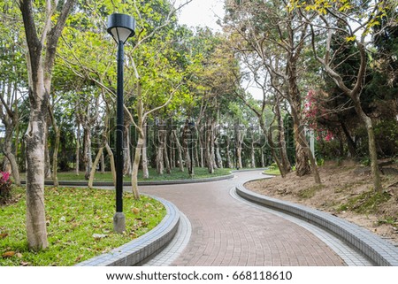 The long curved path in the park