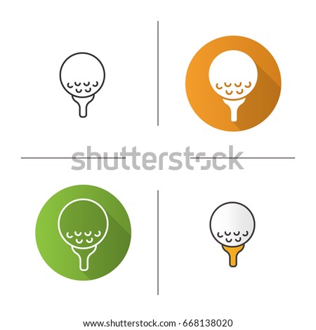 Golf ball on tee icon. Flat design, linear and color styles. Isolated vector illustrations