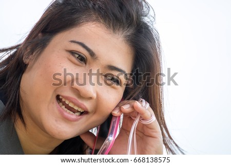 Happy women mobile phone contact
