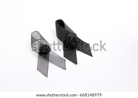 Black awareness ribbon isolated on white background. Thailand country mourned for King Rama 9.