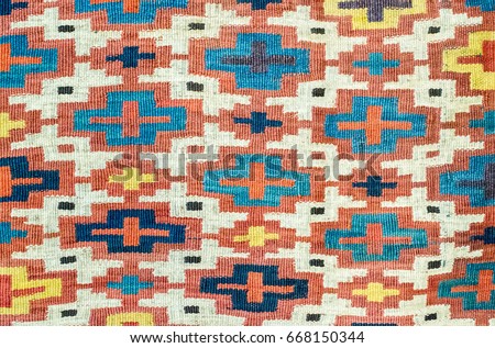Geometric traditional kilim carpet detail Royalty-Free Stock Photo #668150344