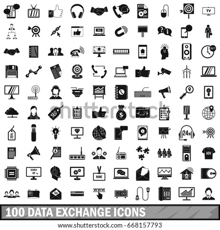 100 data exchange icons set in simple style for any design vector illustration