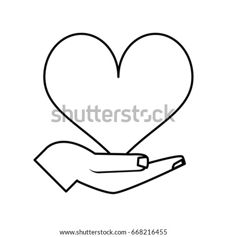 hand and cartoon heart icon image 