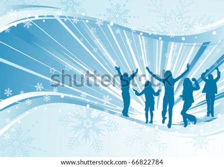 Grunge Christmas Template with dancing silhouette, element for design, vector illustration