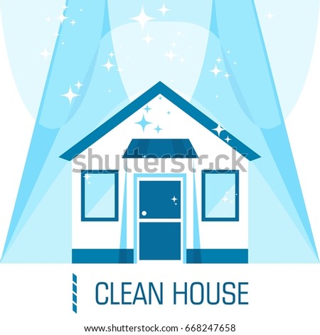 Clean shining house. Flat vector cartoon illustration. Objects isolated on a white background.