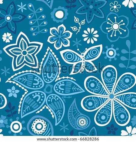 Floral seamless pattern in cold colors