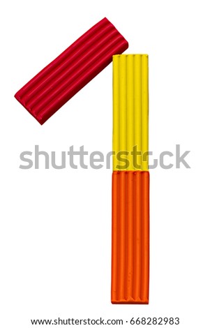 Number one of the red, yellow, orange plasticine isolated on white background