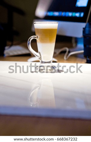 hot coffee cup on table