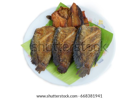 Isolate picture of Fried salty fish.